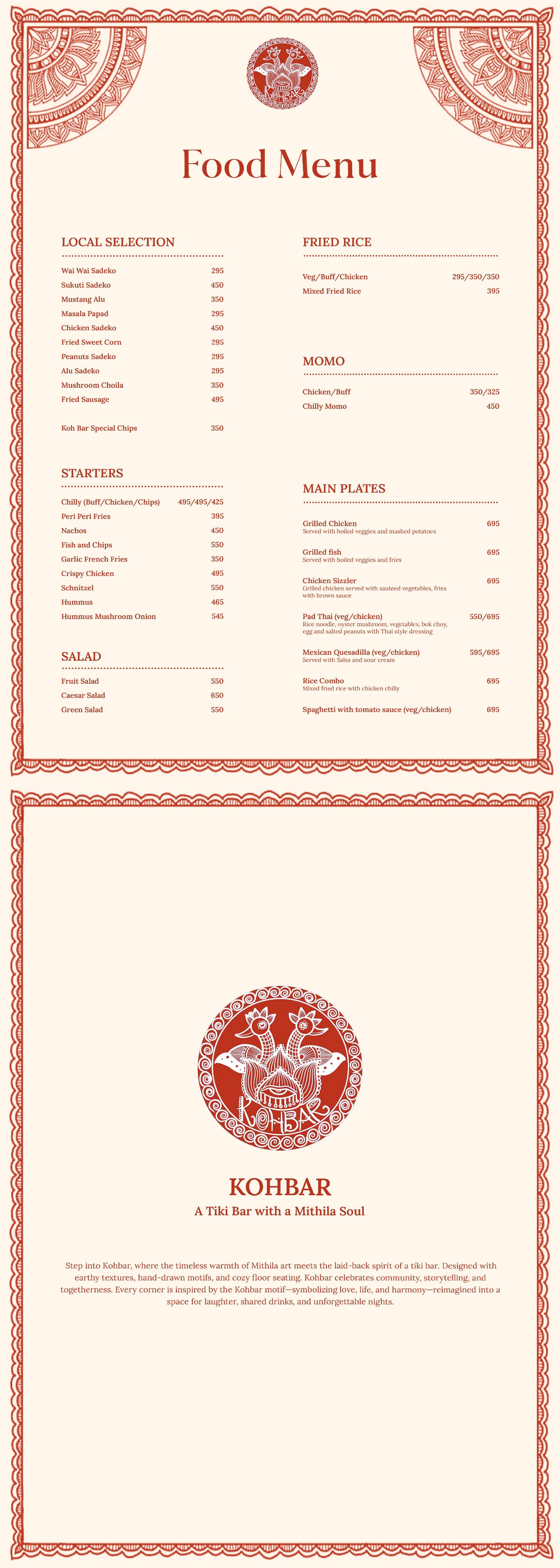 Food Menu — KohBar Tiki Bar